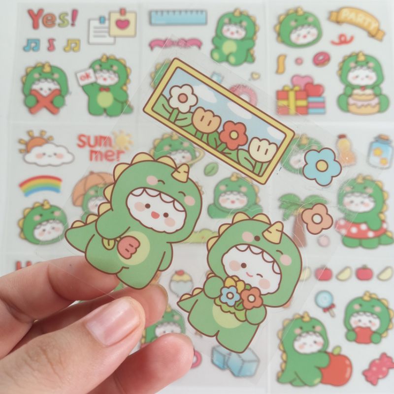 Bhutdee(STK013)สติ๊กเกอร์ ลายไดโนเสาร์ น่ารัก PVCกันน้ำ ไดคัท ติดกล่อง ติดเครื่องเขียน คละลาย แบ่งขายเป็นแผ่น พร้อมส่ง