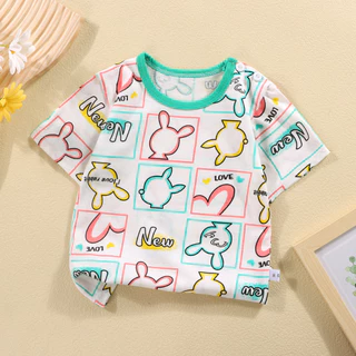 Babyonline(Y152)B3 (ส่งด่วน1วัน)เสื้อยืดคอกลมแขนสั้นลายการ์ตูน ผ้าฝ้าย ระบายอากาศ