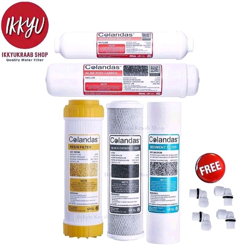 ขุดไส้กรองน้ำดื่ม Colandas ro 5 ขั้นตอน (Resin) ฟรี pp เพิ่ม 1 ชิ้น                                 #ชุดไส้กรองน้ำดื่มro