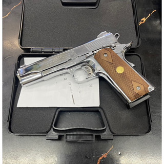 Blank Kuzey M1911  5”นิ้ว 9mm P.A.K. สีเงินเงาประกับไม้แท้ เหมาะสำหรับถ่ายทำภาพยตร์เสียงเฮฟเฟคปล่อยตัวนักกีฬา มือ1