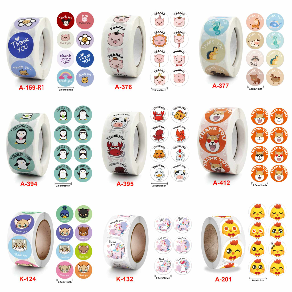 ( J ) รวมลายการ์ตูน สติกเกอร์ Thank you.500 ดวง