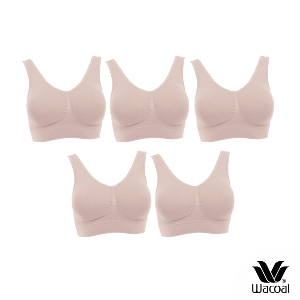 Wacoal Surprise Seamless Bra เซ็ต 5 ชิ้น เสื้อชั้นใน ทอไร้ตะเข็บ แบบสวมหัว รุ่น WH9C24/WH9524 สีเบจ 