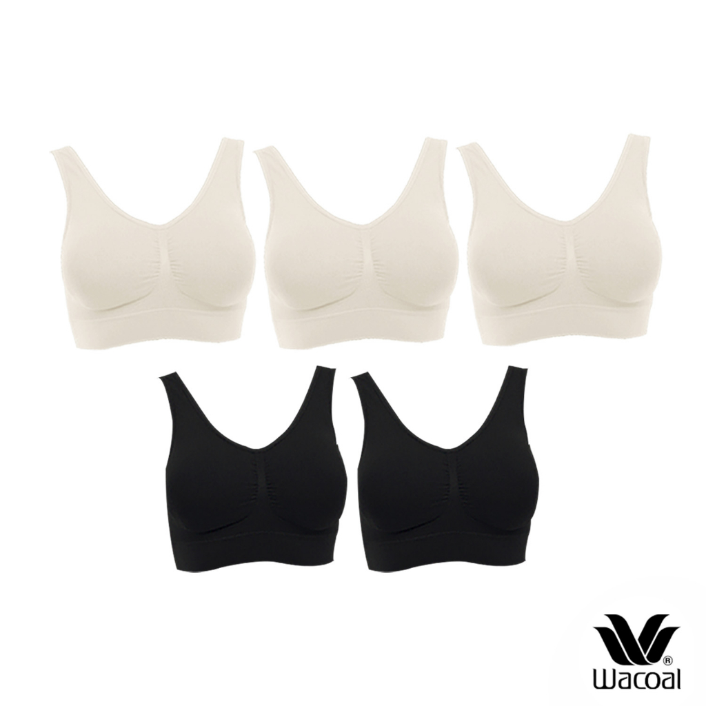 Wacoal Surprise Seamless Bra set 5 pcs เสื้อชั้นใน ทอไร้ตะเข็บ แบบสวมหัว รุ่น WH9C24 คละสี (สีดำX2-ค