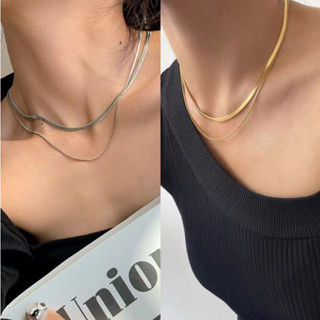 พร้อมส่ง🧀สร้อยคอ สองชั้น ชุบทองคำขาว📌สีไม่ลอกไม่ดำ แฟชั่นฤดูร้อน ง่ายต่อการจับคู่ สําหรับผู้หญิง