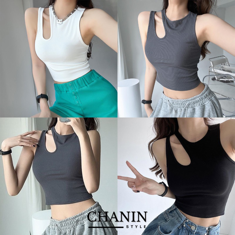 CHANIN.STYLE เสื้อครอปกล้าม เว้าไหล่ ทรงสวยเก๋ ผ้าร่อง พร้อมส่ง [No.K1- Laylaเลย์ล่า]