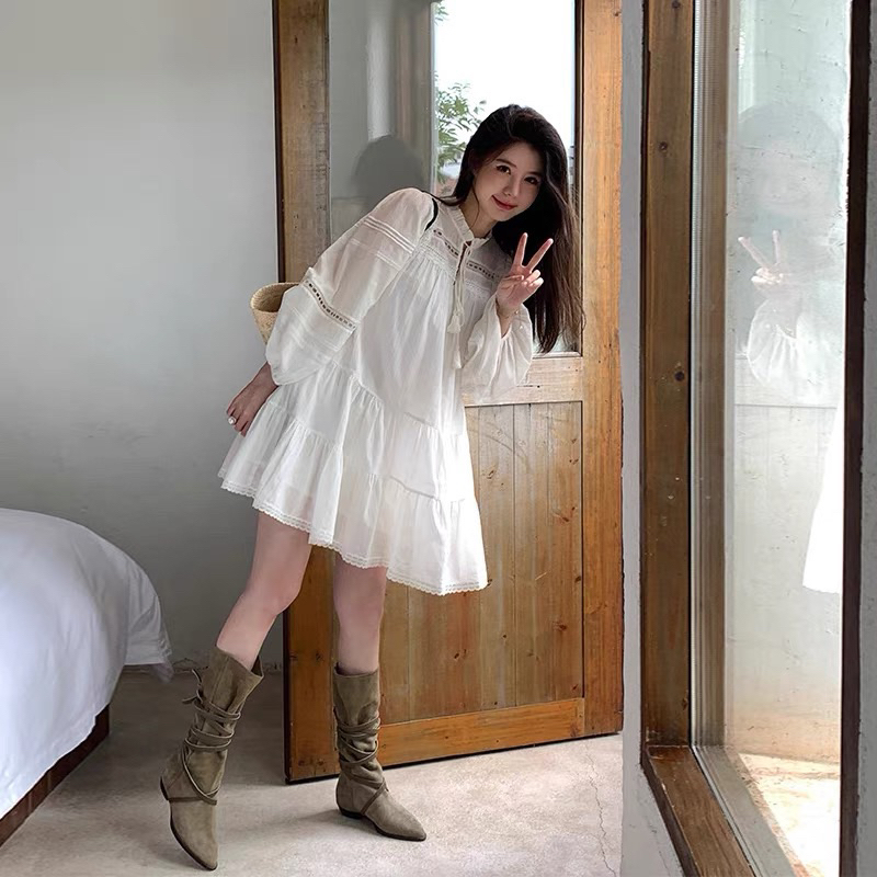 🍂พร้อมส่งเลยค่ะ🍂มินิเดรสลายฉลุสีขาว พร้อมเข็มขัด งานสวยมากมีซับใน สไตล์โบฮีเมียนไซส์ใหญ่ Mookrinstyle - รูปที่ 6