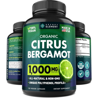 Secret Element Organic Citrus Bergamot Extract 1000mg for Heart, Immune System Support, 120 Veggie Capsules