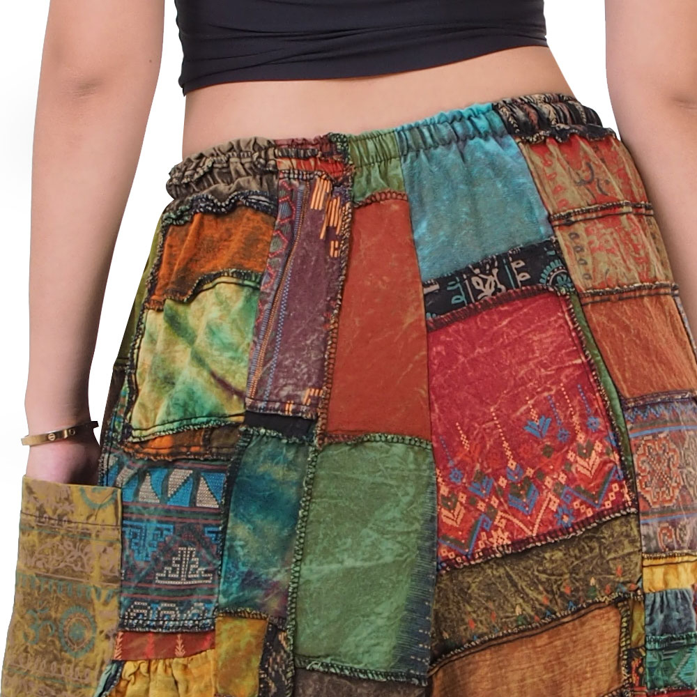 กางเกงขาบานผ้าต่อผ้าฝ้ายแท้สไตล์โบฮีเมียน - รูปที่ 4