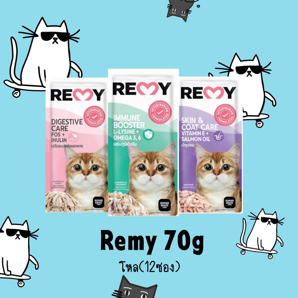 อาหารเปียกแมว REMY (เรมี่) แบบโหล (12 ซอง) อาหารแมวเปียก ขนาด 70 g