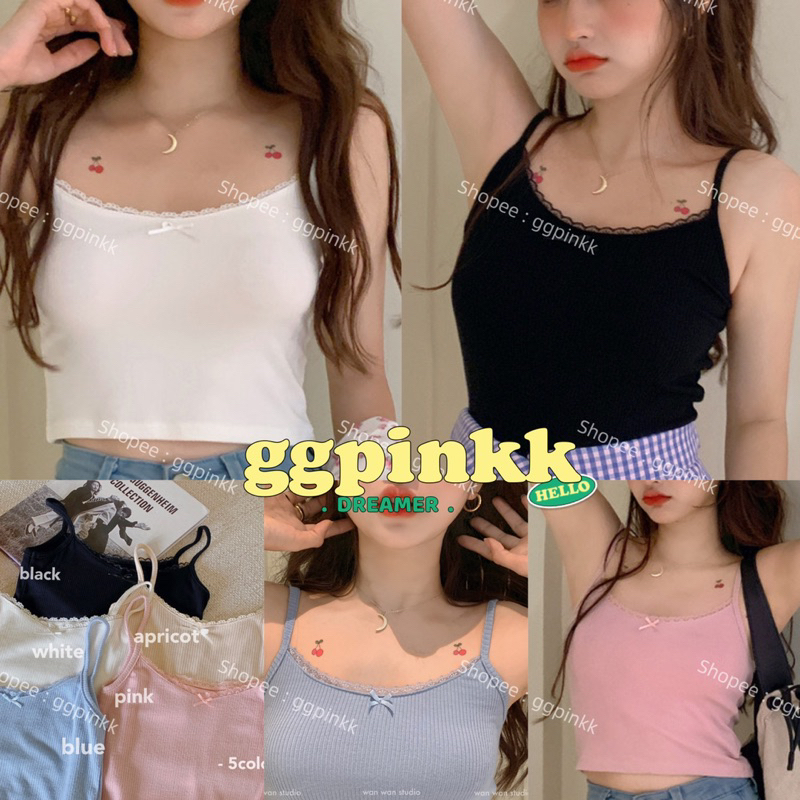 พร้อมส่ง เสื้อกล้าม สายเดี่ยว โบว์ ผ้าร่อง ยืดใส่สบาย