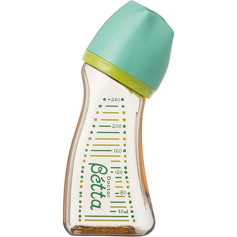 Dr.Betta ขวดนม คอกว้าง สีชา ดร.เบทต้า WS2-240ml(8oz) PPSU พร้อมจุกนม Brain X แรกเกิด ไม่ดูดไม่ไหล