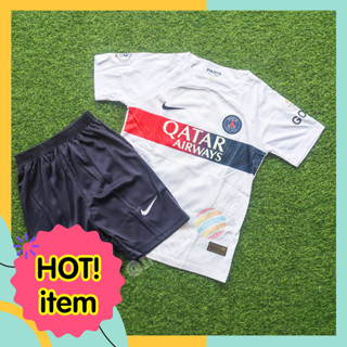 ชุดฟุตบอล เสื้อบอล เด็ก ได้ทั้งชุด(เสื้อ+กางเกง) แขนสั้น สีขาว PSG3242