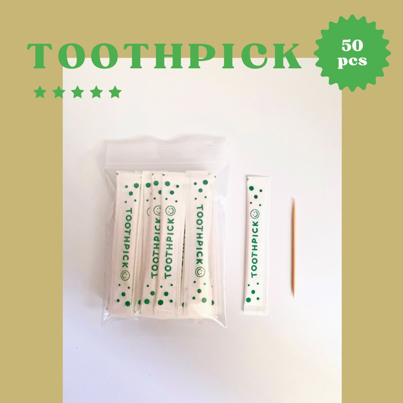 ไม้จิ้มฟัน 50 ชิ้น Toothpick 50 pieces (เขียวยิ้ม)