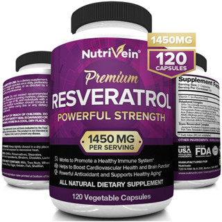 เรสเวอราทรอล Resveratrol 1450mg - Anti Aging Antioxidant Supplement 120 Capsules