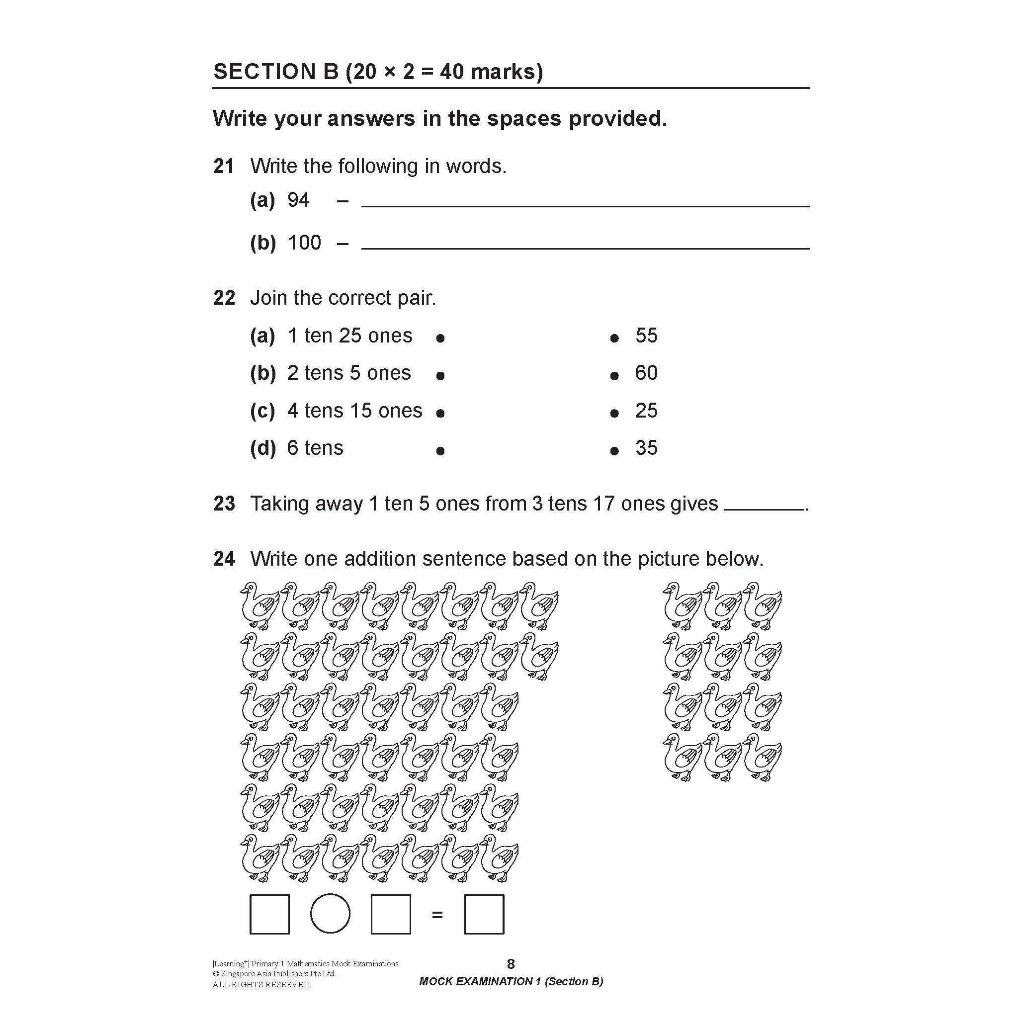 Global Education แบบทดสอบคณิตศาสตร์ภาอังกฤษ ป.1 LEARNING+ Primary 1 Mathematics Mock Examinations - รูปที่ 3