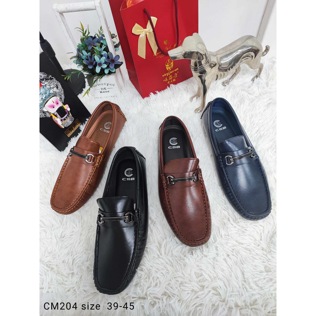 CM204รองเท้าหนังพื้นเตี้ยหนังนิ่มหน้าคาดอะไหล่หนังเงามี4สีไซส์39-45