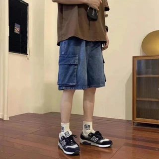 กางเกงยีนส์ขาสั้น cargo เอวยางยืด ผู้ชาย 3 สี