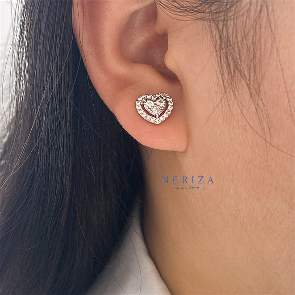 Neriza Jewelry/ต่างหูติดหูเพชรสังเคราะห์ งานละเอียดประกายเทียบเท่าเพชรแท้  พร้อมกล่อง NE103