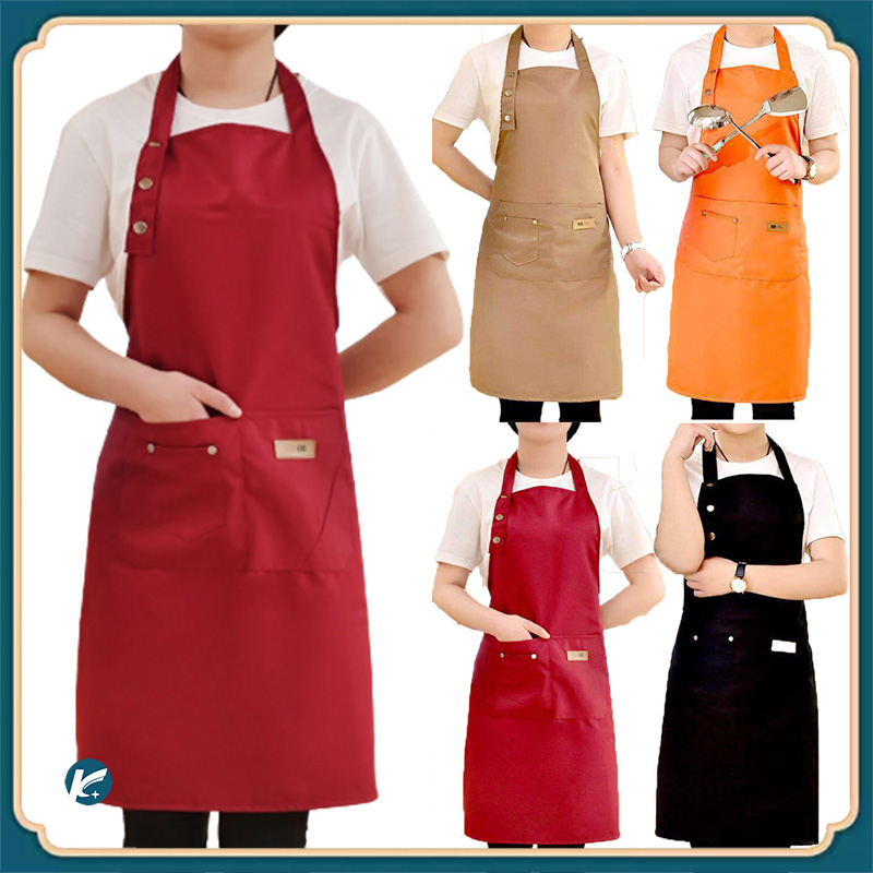 【KC】ผ้ากันเปื้อนครัวปรับ anti-scratch apron ผ้ากันเปื้อนครัว 2 กระเป๋า ทนคราบ ผู้ชาย ผู้หญิง，สีแดง/สีเหลือง/กาแฟ/สีกากี