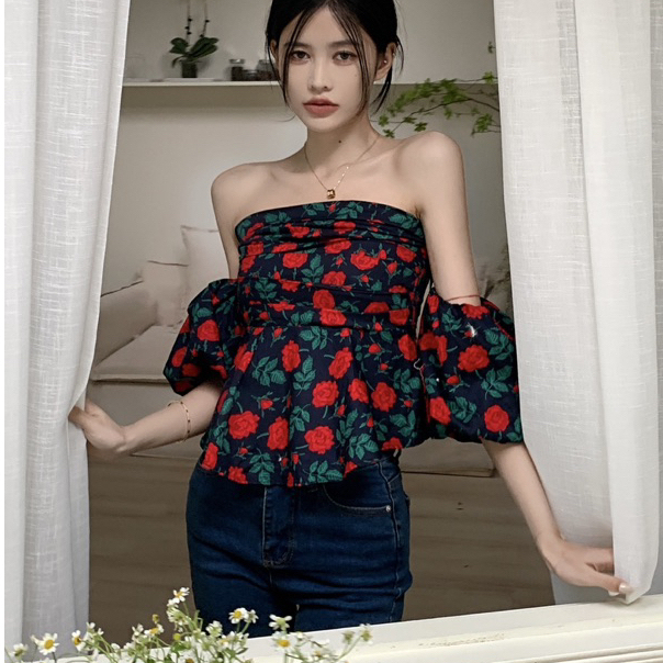 Cherry พร้อมส่ง เสื้อเชิ้ตแขนสั้น เปิดไหล่ ผ้าร่อง เรียบหรู เริ่ดมาก เสื้อปาดไหล่ ชุดไปทะเล สําหรับผู้หญิง