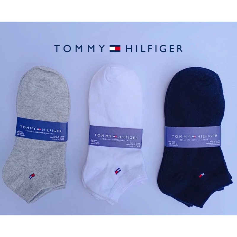 ถุงเท้า Tommy Hilเนื้อผ้านุ่ม ใส่สบาย สี ขาว เทา ดำ 1เซ็ต มี3คู่
