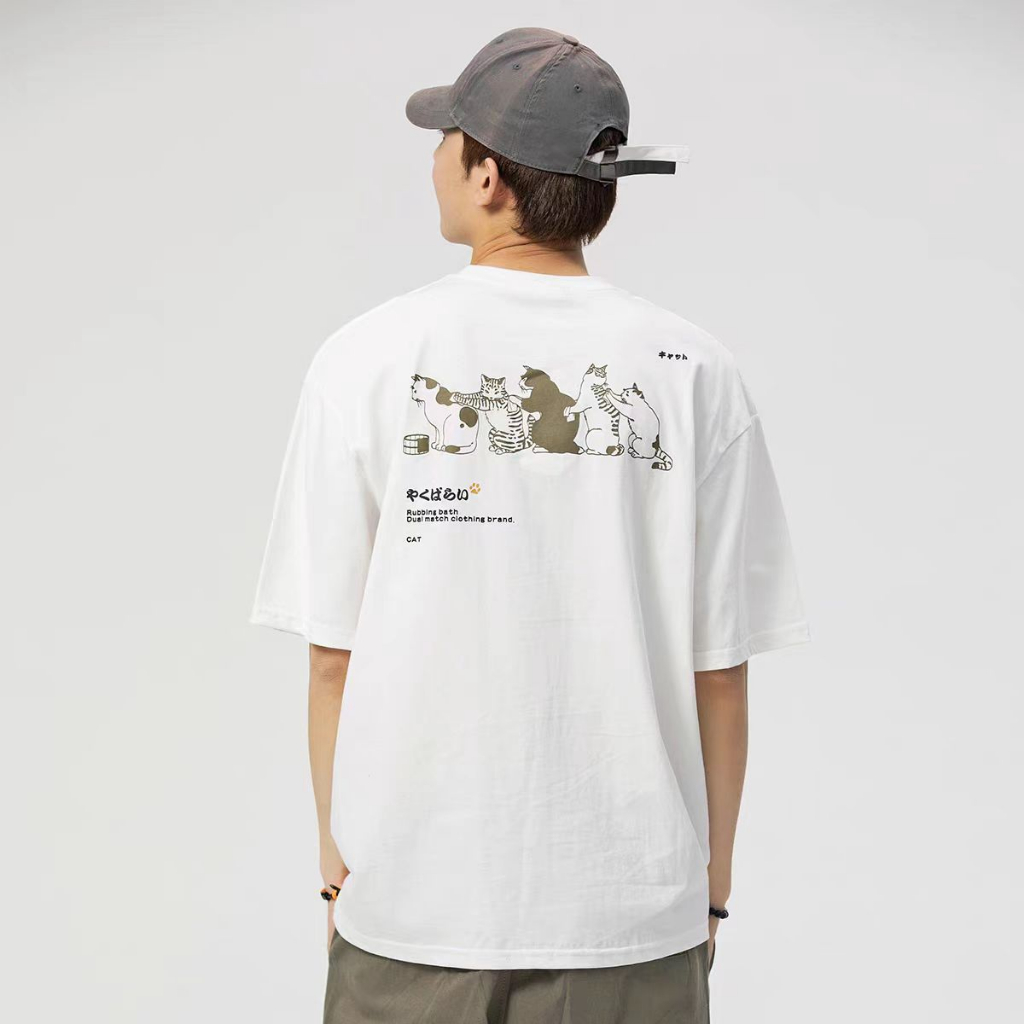 TeeTwoOneเสื้อยืดโอเวอร์ไซส์ ผู้ชายและผู้หญิง "CAT" สไตล์เกาหลี เนื้อผ้าเกรดพรีเมียม ผ้าฝ้ายใส่สบาย