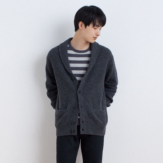 เสื้อไหมพรมผู้หญิง เสื้อไหมพรมUnisex MUJI cable shawl collar cardigan #21781140203