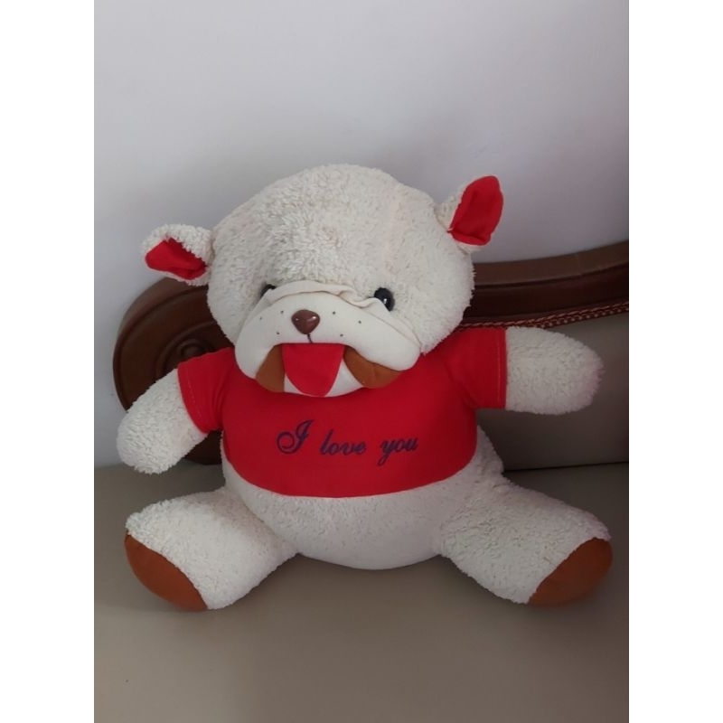 ตุ๊กตาหมา I Love  You  สีแดงขาว