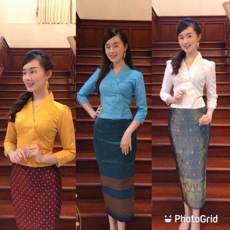 ไหมลาวอัดกาว ทรงแอปเปิ้ล รหัส อป 1-3 อก34-50นิ้ว มี6สี เสื้อไหมลาวผู้หญิง ไหมสวยๆ เสื้ออกงานต่างๆ