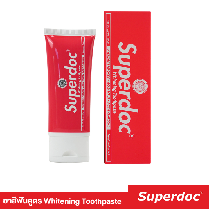 Superdoc ยาสีฟันที่มีสารฟอกฟันขาว ส่วนผสมเกรดพรีเมี่ยม ที่ไม่ก่อให้เกิดอันตรายต่อช่องปากและฟัน 100g./หลอด