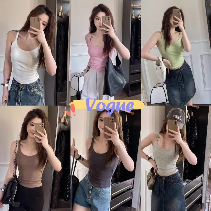 Vogue🌟พร้อมส่ง🌟 เสื้อสายเดี่ยว มีฟองน้ำ ดีเทลพาสทาล มี9สี (FY1019) -H