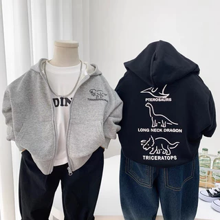 Smart เสื้อแจ็กเก็ตแขนยาวเด็ก(2-14ขวบ) สกรีนลายไดโนเสาร์ มีหมวกด้านหลังเเละมีซิปหน้าหน้า ผ้าหนุ่ม ใสสบาย TS44