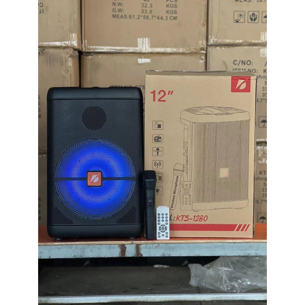 ลําโพงบลูทูธ ไร้สาย KTS-1280 ดอก12นิ้ว ปรับ Bass/Treble/Echo แถมไมค์ลอย+รีโมท/เสียบสายกีต้าร์ได้ ลำโพง เสียงดี มีแบต