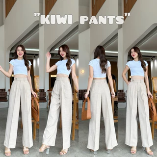 KIWI PANTS กางเกงทรงกระบอกใหญ่เอวสูง ผ้าSNOWแต่งขอบธนูพร้อมกระดุมและตะขอทำให้เก็บทรงสวย ใส่แล้วดูสูงโปร่งเข้ารูปสุดๆ