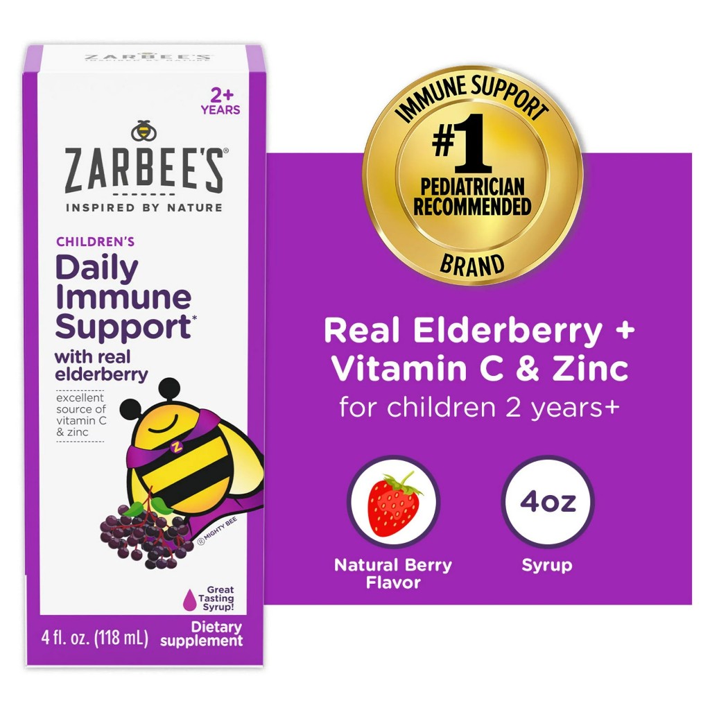 พร้อมส่ง ของแท้ ZARBEE'S Daily IMMUNE Support with real elderberry 118 ml. ซาร์บี เอลเดอร์เบอรี่ +วิตซีซิงค์ ชนิดน้ำ