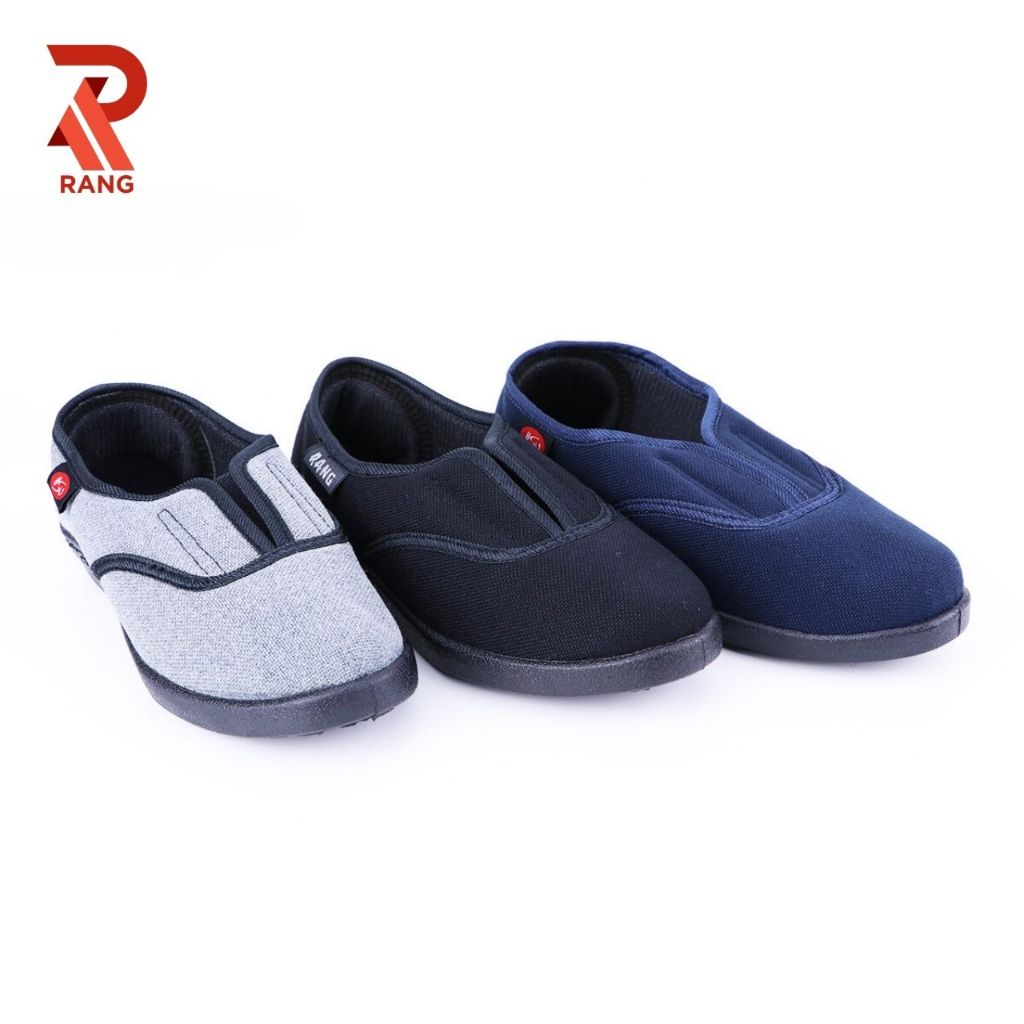 RANG รองเท้าแรง รองเท้าผ้าใบแบบสวม ยางยืดกลาง พื้นดำ (กรม/ดำ/เทา) เบอร์ 35-43