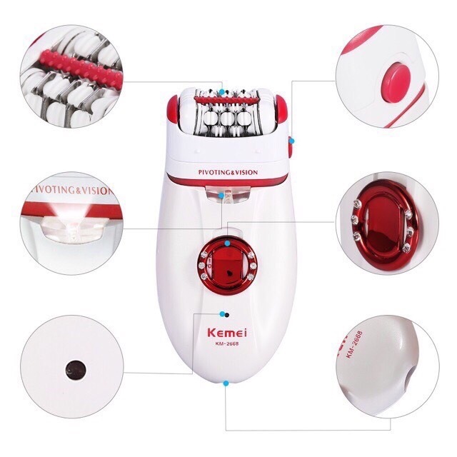Kemei KM-2668 KM2668 เครื่องกำจัดขน 2 in 1 โกน+ถอน ในเครื่องเดียว เครื่องกำจัดขนไฟฟ้า ชาร์จไฟในตัว ป