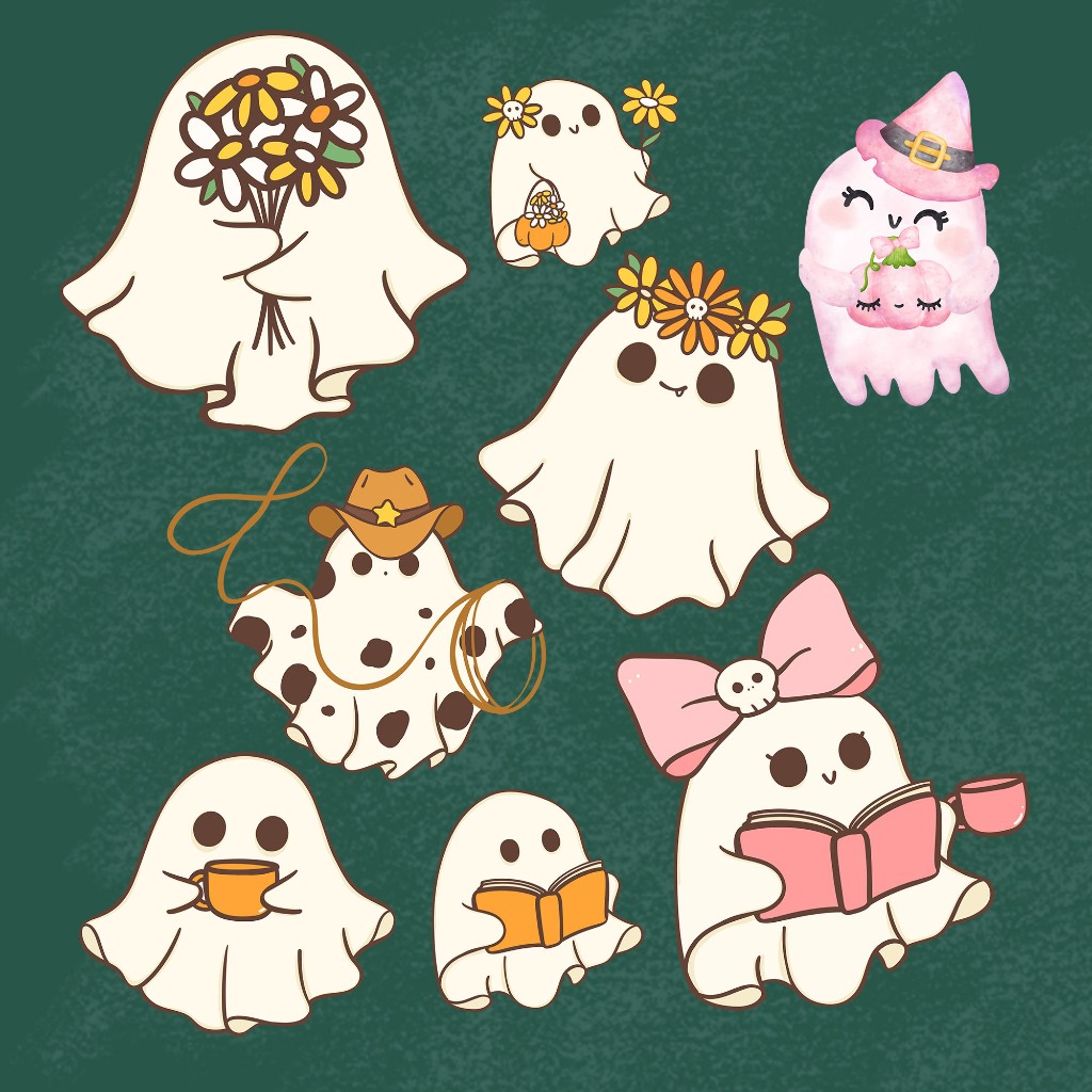 ตัวรีดติดเสื้อ F.188 Halloween ตัวการ์ตูนผีผ้าคลุม 2 แผ่นฟิล์มรีดร้อน