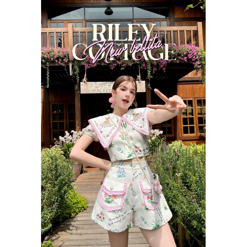 BELLITA BRAND : Riley Cottage : Set เซ็ทกางเกงสีขาวปักกระต่าย 🐰