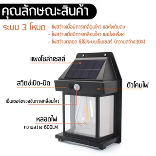 🔥รับประกัน 2 ปี▶️ไฟโซล่าเซลล์ ไฟติดผนัง ไฟเซ็นเซอร์ ไฟฉุกเฉิน หลอดLED ใช้พลังงานแสงอาทิตย์