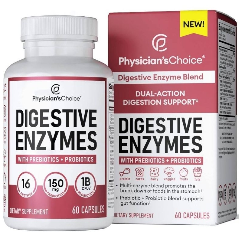 ✨️พร้อมส่ง✨️Physician's CHOICE Digestive Enzymes with Prebiotics & Probiotics, 60 Capsules