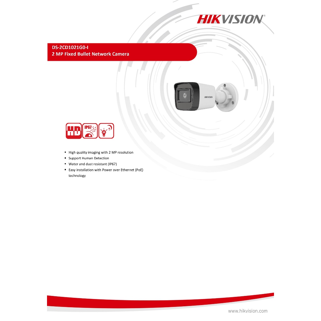 HIKVISION DS-2CD1021G0-I (2.8mm - 4mm) กล้องวงจรปิดระบบ IP ความละเอียด 2 ล้านพิกเซล รองรับ POE (ไม่ใช่กล้อง WIFI)