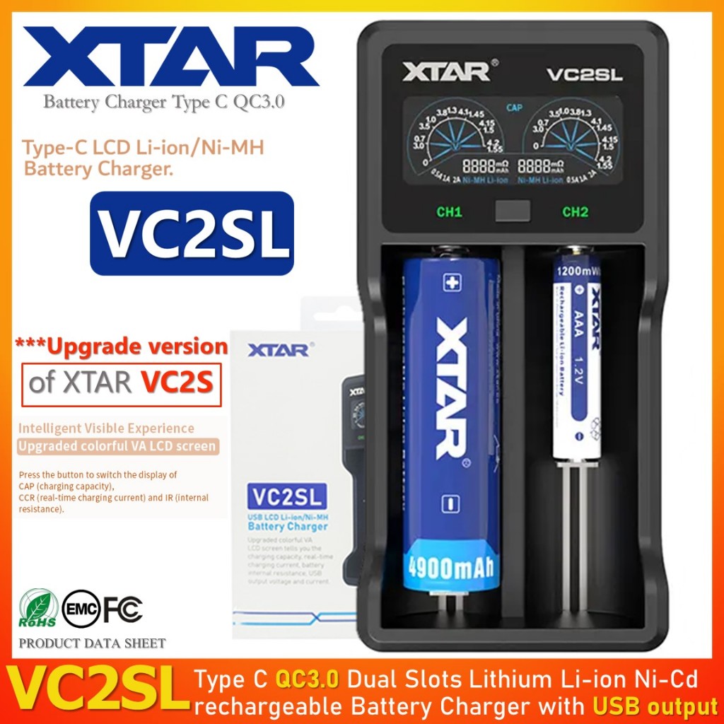 เครื่องชาร์จ XTAR VC2SL QC3.0 Fast Charging Micro USB รุ่นอัพเกรดมาจาก VC2S  สามารถพกพาได้