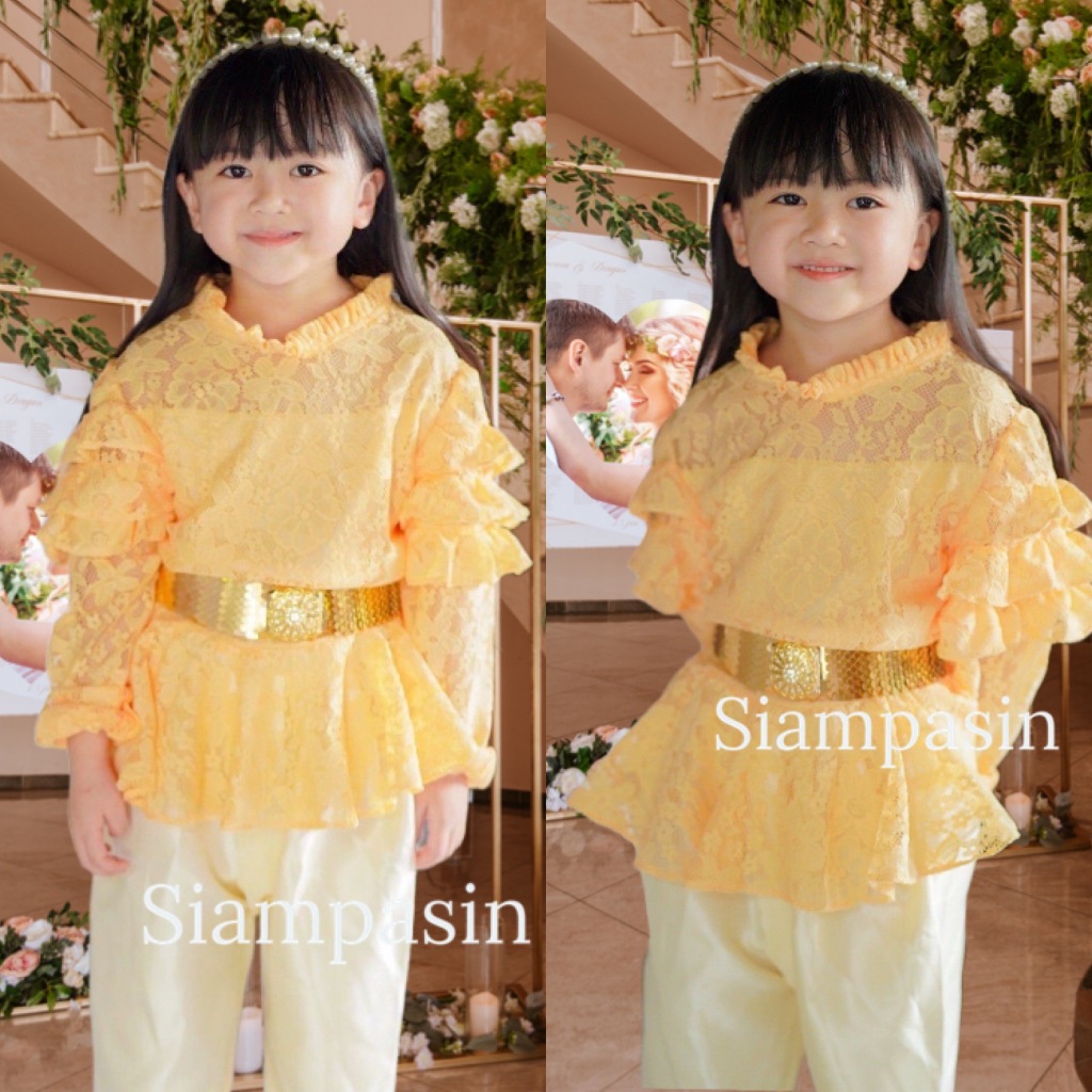 PTT เสื้อลูกไม้เด็ก หญิง รุ่น ร.5- ราคาเฉพาะเสื้อ ผ้านุ่ม ใส่สบายไม่คัน อายุ 4 5 6 7 8 9 10 11 สีเหลือง ชุดไทยเด็ก