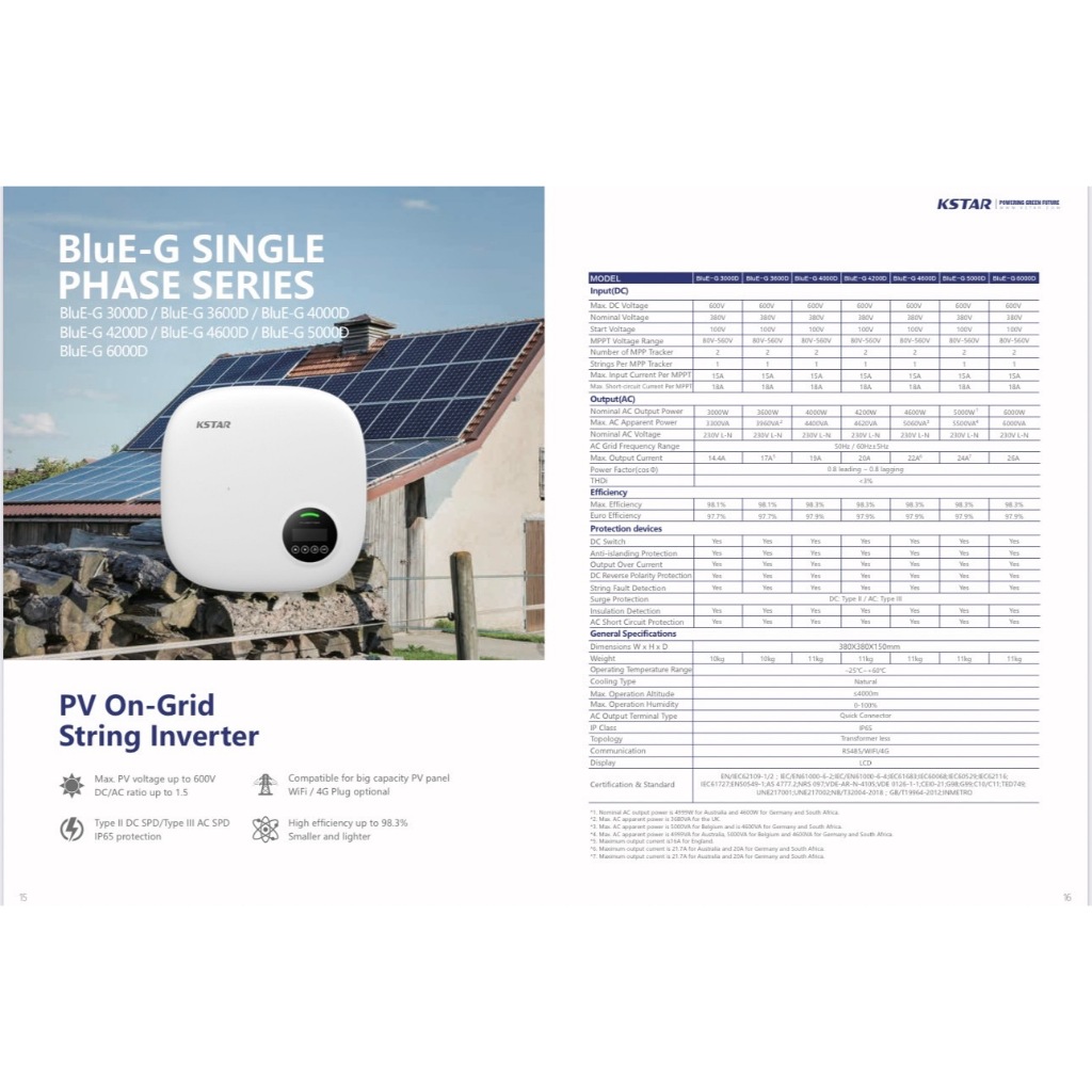 Inverter ongrid 5k single phase kstar ผ่านมาตราฐานการไฟฟ้า แถมไวไฟและกันย้อน