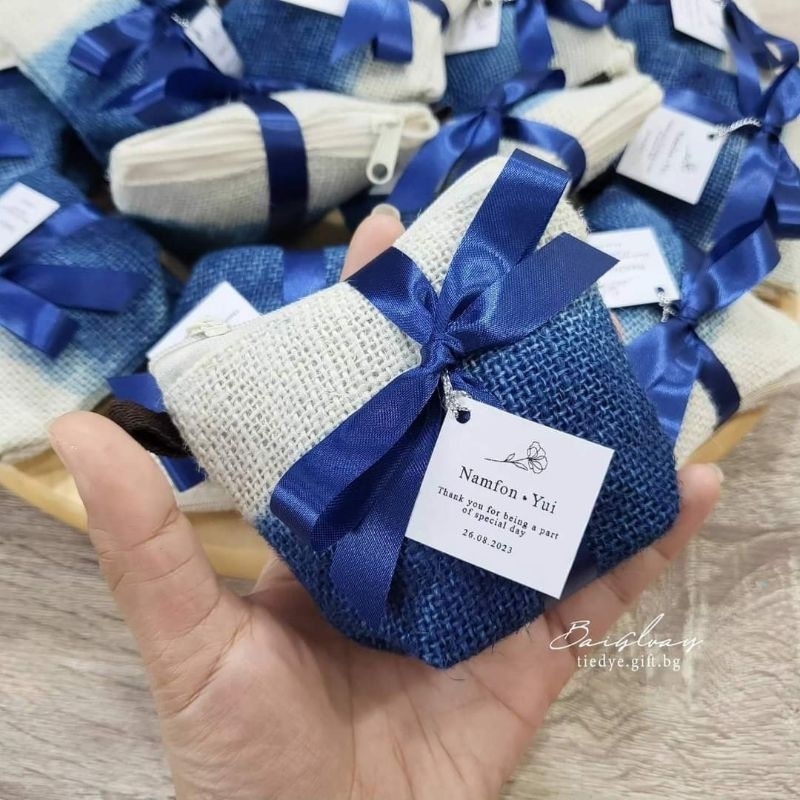 ของชำร่วยกระเป๋าใส่เหรียญ ผ้ากระสอบ มัดย้อม | แถมฟรี โบว์ริบบิ้น + ป้าย thank you