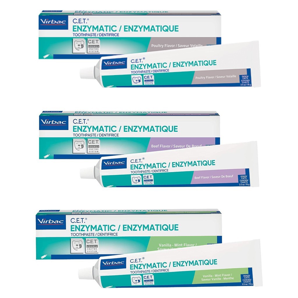 Virbac C.E.T Toothpaste แปรงสีฟัน ยาสีฟัน สำหรับสุนัขและแมว 70 กรัม