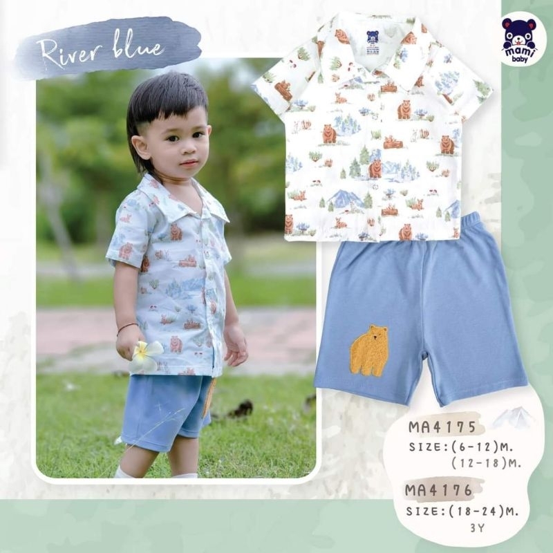      A Bear   in bern town เสื้อเชิ้ต พิมพ์ลาย + กางเกงขาสั้น 6-12M 12-18M 18-24M 3Y