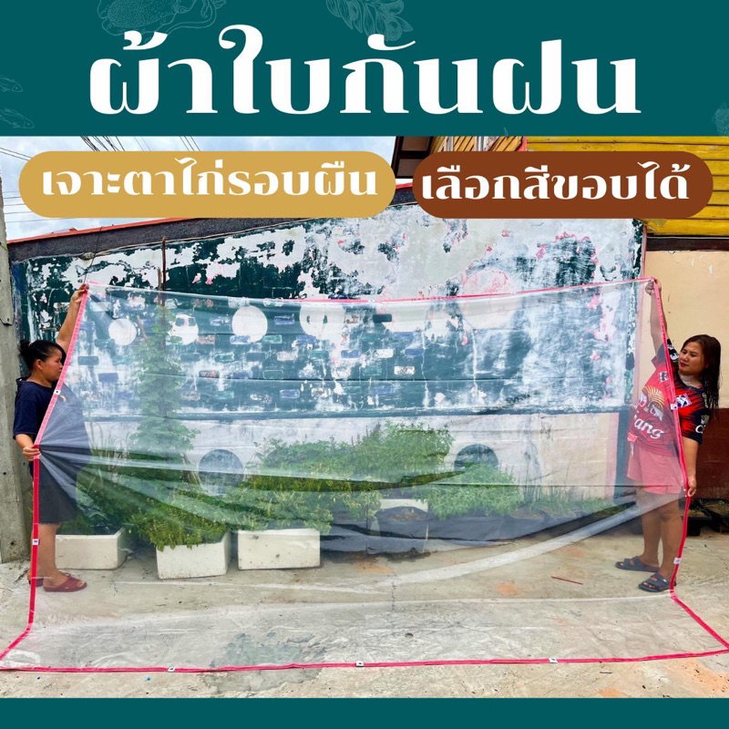 ผ้าใบกันฝนพลาสติกใสแบบขุ่น(มองทะลุผ่านได้) กันฝน ทนแดด พร้อมตอกตาไก่