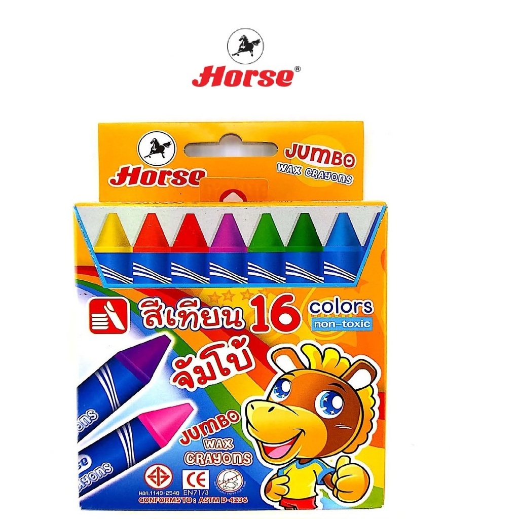 Horse ตราม้า สีเทียน แท่งจัมโบ้ 16 สี จำนวน 1 กล่อง